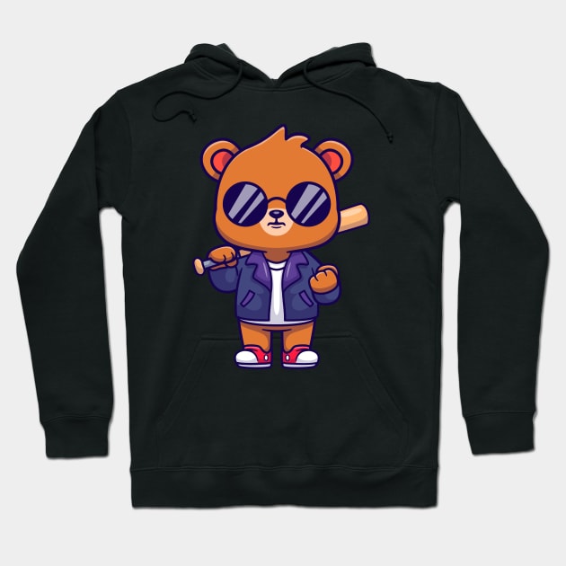 Cute Bear With Baseball Bat Cartoon Hoodie by Catalyst Labs